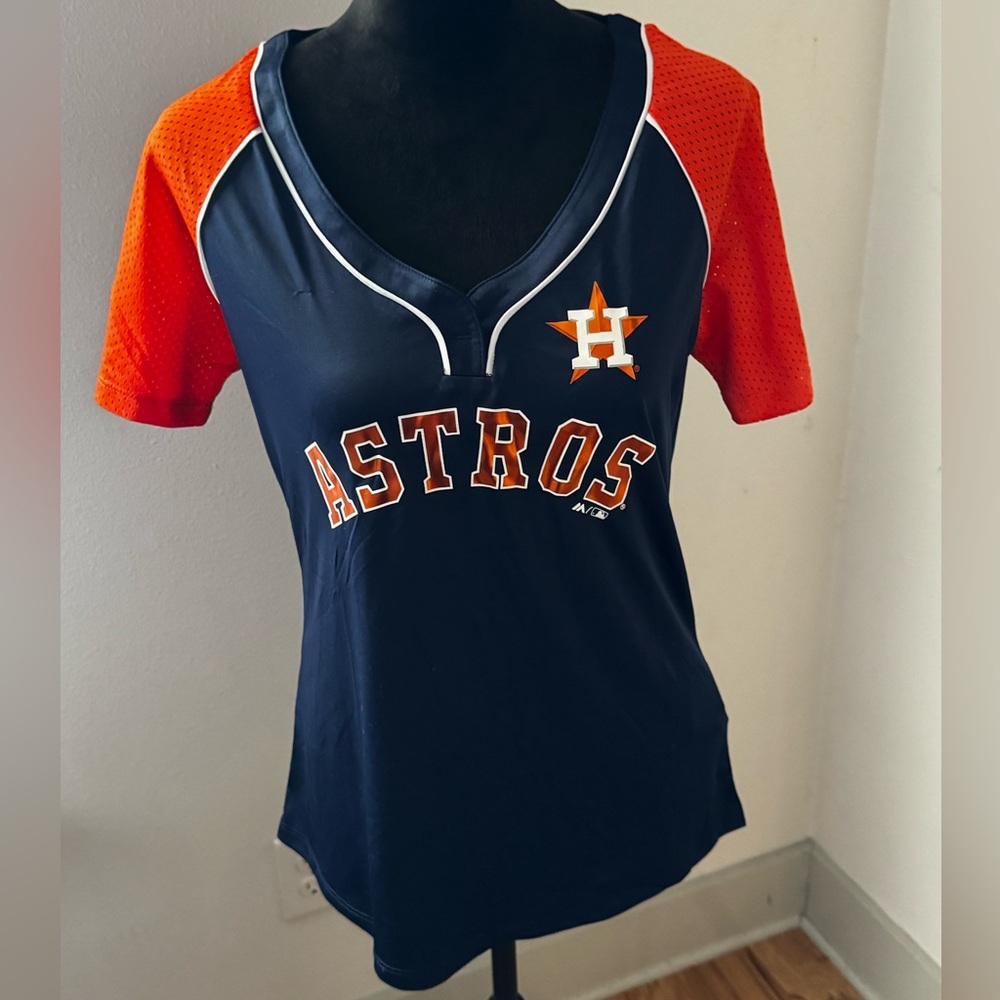 Majestic Houston Astros Baseball Raglan Notch Navy Jersey Sz S